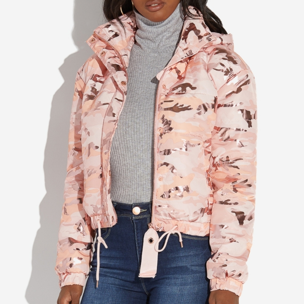 Pink Camouflage Puffer Coat